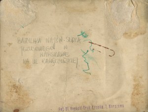 [greeting card] Warsaw. Basilica (Sanctuary) Roman Catholic pw. Sacred Heart of Jesus at Kawęczyńska Street. To the most venerable parish priest grateful parishioners. Photo Stanislaw Bogacki [1923].