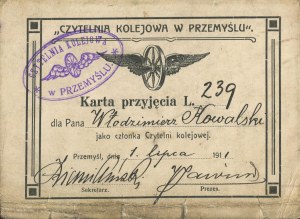 Railroad Reading Room in Przemyśl. Admission card for Włodzimierz Kowalski [Przemyśl 1911].