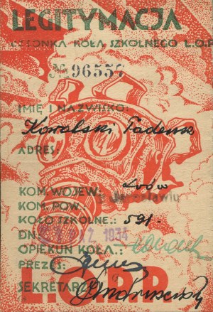 Air and Gas Defense League. Legitimation of supporting member [Yaroslavl 1934].