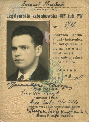 Riflemen's Association. Membership pass entitling to discounts on state railroads [Rawa Ruska 1938].