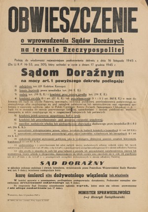 Announcement on the introduction of Summary Courts in the Republic [December 12, 1945].