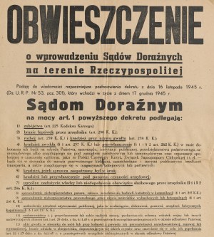 Announcement on the introduction of Summary Courts in the Republic [December 12, 1945].