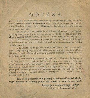 [leaflet print] A proclamation to Polish society to take action to defend Polishness in the Eastern Borderlands [ca. 1930].
