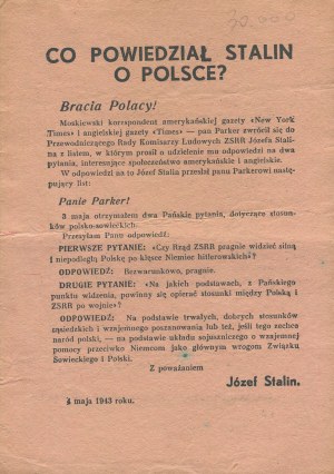 [Leaflet print] What did Stalin say about Poland? [1943]