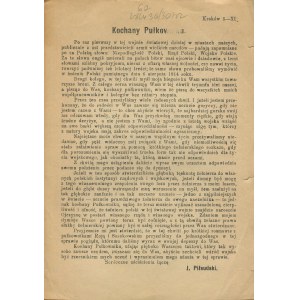 [druk ulotny] Kochany pułkowniku! List Józefa Piłsudskiego do pułkownika Edwarda Rydza-Śmigłego, napisany 5 listopada 1916 roku, bezpośrednio po ogłoszeniu Aktu 5 listopada