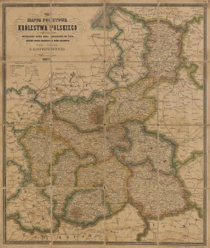 [Map] KASPRZYKIEWICZ Felix - Postal map of the Kingdom of Poland with a list of all roads and distances from them, arranged according to the latest official sources [1885].