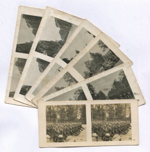 [set of 6 stereoscopic photographs] German army parade in Warsaw on October 5, 1939