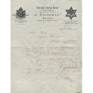 Korespondencja firmowa. List z Fabryki i Składu Broni J. Sosnowski w Warszawie [1912]