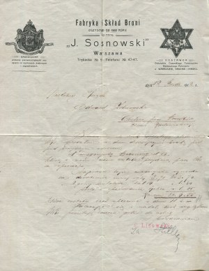 Company correspondence. Letter from J. Sosnowski Arms Factory and Storehouse in Warsaw [1912].