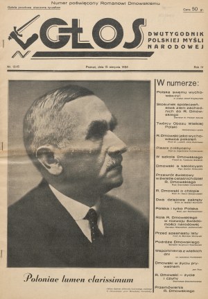 Voice. Biweekly magazine of Polish national thought. Number 13-15 of August 15, 1934 [issue dedicated to Roman Dmowski].