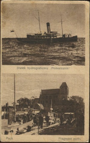[Postcard] Puck. Port fragment. Hydrographic ship 