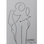 Henryk Plóciennik, Ink drawing on cardboard "Tango" 2001 year
