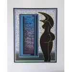 Henryk Plóciennik, Linocut + monotype On cardboard "In the gallery" 2009 year