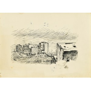 Ludwik MACIĄG (1920-2007), Pejzaż z budynkami w dali