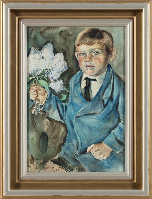 Julian Fałat (1853-1929), Chłopiec z gałązką bzu, 1911