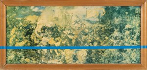 Edward Krasiński (1925-2004), INTERWENCJA - BŁĘKITNA LINIA biegnąca wzdłuż reprodukcji obrazu Jana Matejki Bitwa pod Grunwaldem