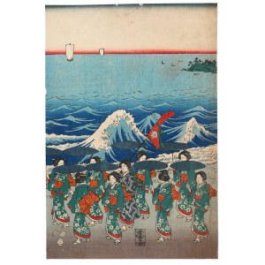 Ando Hiroshige or Hiroshige II, Board from the triptych Procession to the santuary on Enoshima Island, second half of the 19th century.
