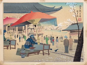 Tomikichirō Tokuriki (1902-2000), wyd. Uchida, Wiosna- poranek w świątyni Kannon w Asakusa, z serii: Cztery pory roku w Tokio, 1942