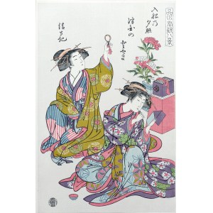 Katsukawa Shuncho (aktywny 1780-1801), Kurtyzany z Shinagawy, z serii: Osiem widoków na Shinagawę, wyd. Adachi, Japonia, okres Showa, po 1960 r.
