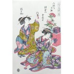 Katsukawa Shuncho (aktywny 1780-1801), Kurtyzany z Shinagawy, z serii: Osiem widoków na Shinagawę, wyd. Adachi, Japonia, okres Showa, po 1960 r.