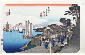 Utagawa Hiroshige (1797 - 1858), Świt w Shinagawa, z serii: z serii: Pięćdziesiąt trzy stacje na gościńcu Tōkaidō, Japonia, okres Showa, po 1960 r.