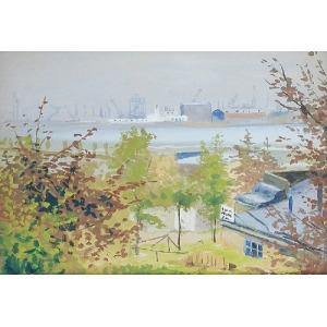 Soter Jaxa MAŁACHOWSKI (1867-1952), Gdynia - widok z Kamiennej Góry na port