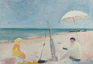 Irena WEISS - ANERI (1888-1981), Na plaży I - Artysta i jego modelka - Wojciech Weiss malujący nad morzem, 1935