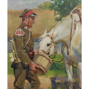 Jerzy KOSSAK (1886-1955), Ułan pojący konia, 1933