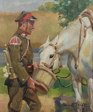 Jerzy KOSSAK (1886-1955), Ułan pojący konia, 1933