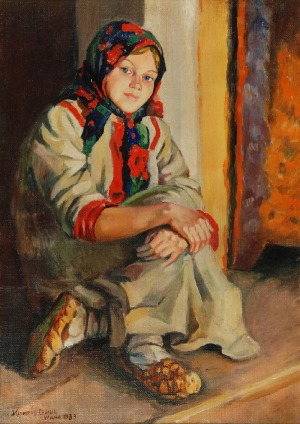 Klemens CESIUL (XX w.), Dziewczynka w chuście na progu, 1933