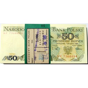 Polska, PRL, paczka bankowa 50 złotych 1988, seria HF