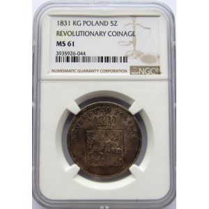 Powstanie Listopadowe, 5 złotych 1831 KG, Warszawa, NGC MS61