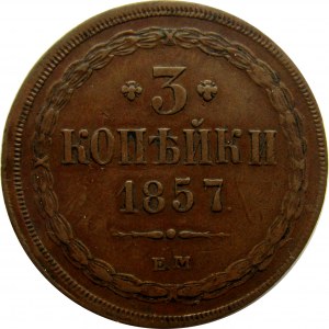 Rosja, Aleksander II, 3 kopiejki 1857 E.M., Jekaterinburg 