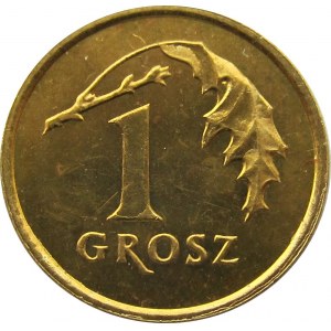 Polska, III RP, destrukt-odwrotka, 1 grosz 2005 o 180 stopni
