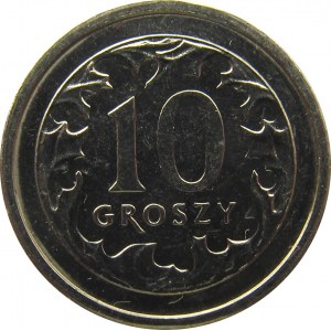 Polska, III RP, destrukt-odwrotka, 10 groszy 2001 o 180 stopni