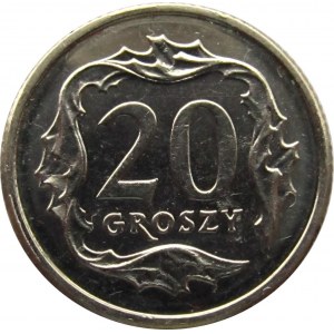 Polska, III RP, destrukt-odwrotka, 20 groszy 2005 o 180 stopni