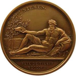 Francja/Prusy/Rosja, medal z zawarcia pokoju w Tylży w 1807, sygnowany