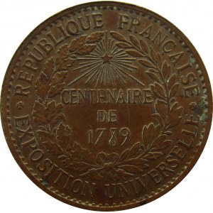 Francja, medal na 100-lecie wystawy z 1789 roku, sygnowany Barre, 1889