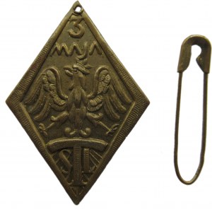 Polska, II RP, odznaka patriotyczna 3 maja TSL z oryginalną agrafką z epoki