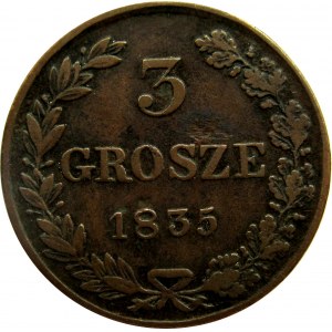 Mikołaj I, 3 grosze 1835 MW, Warszawa, Rzadkie - R2!