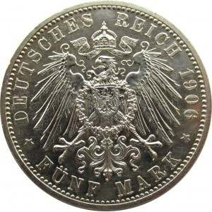Niemcy, Badenia, 5 marek 1906, Złote Gody, piękne!! UNC-