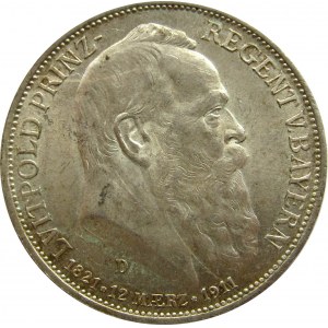 Niemcy, Bawaria, Luitpold 3 marki 1911 D, Monachium, UNC-