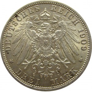 Niemcy, Schwarzburg-Sonderhausen, Karl 3 marki 1909, Berlin, edycja pośmiertna