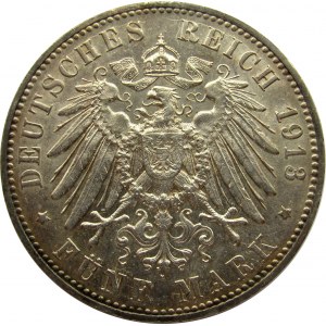 Niemcy, Wirtembergia, Wilhelm II, 5 marek 1913 F, Stuttgart