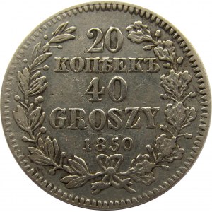 Mikołaj I, 20 kopiejek/40 groszy 1850 MW, Warszawa 