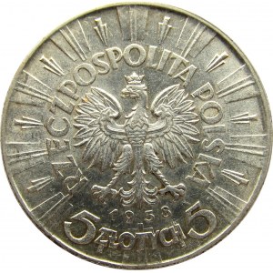 Polska, II RP, Józef Piłsudski, 5 złotych 1938, UNC-