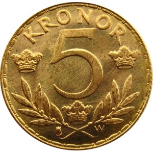 Szwecja, Gustaw V, 5 koron 1920, UNC