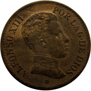 Hiszpania, Alfonso XIII, 1 centimo 1906, PIĘKNE