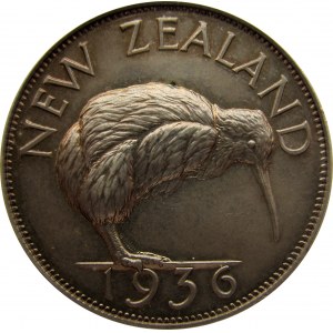 Nowa Zelandia, Edward VIII, medal 1936, ptak kiwi, srebro