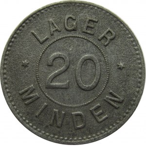 Niemcy, II wojna światowa, żeton 20 pfennig, Obóz Minden, cynk 